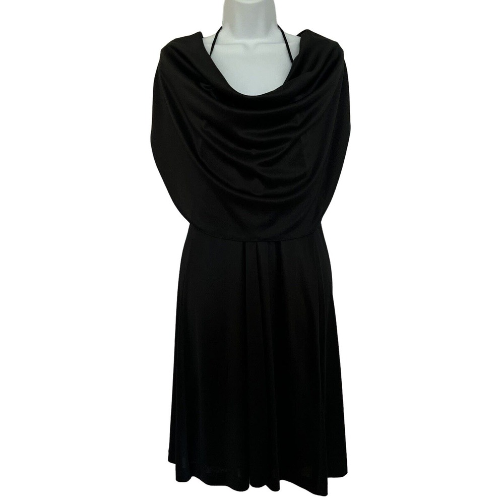 🌵Vintage Women's Jackie O Black Scoop Neck Draped Sleeveless Midi Dress - Size 9